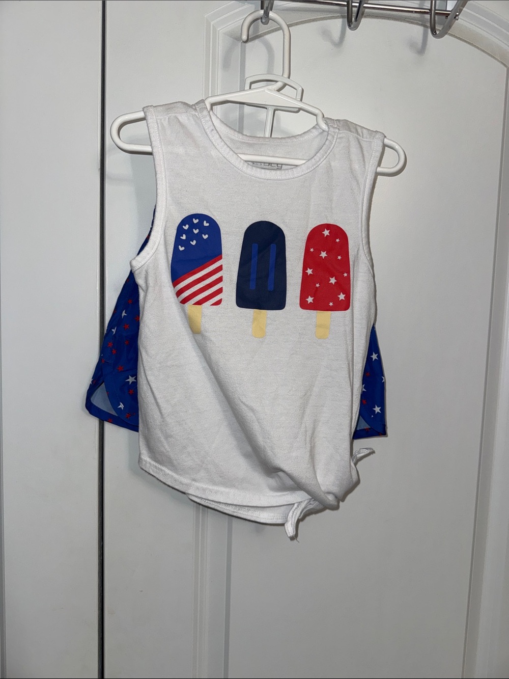 Kids White Tank Top with Patriotic Popsicle Graphic
